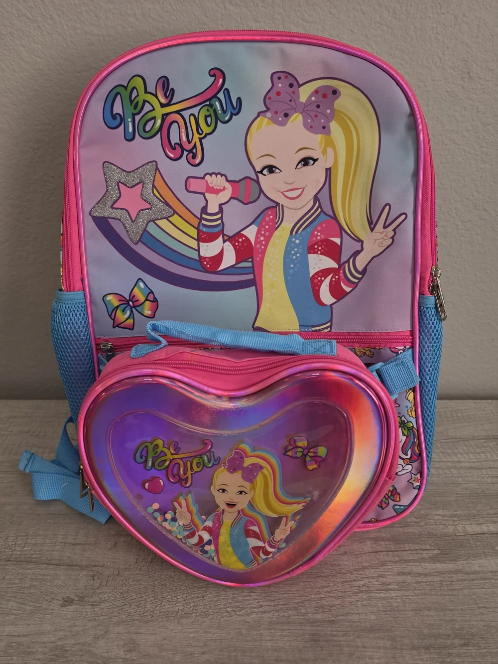 Kids' Pink Heart Backpack with Holographic Front Pocket